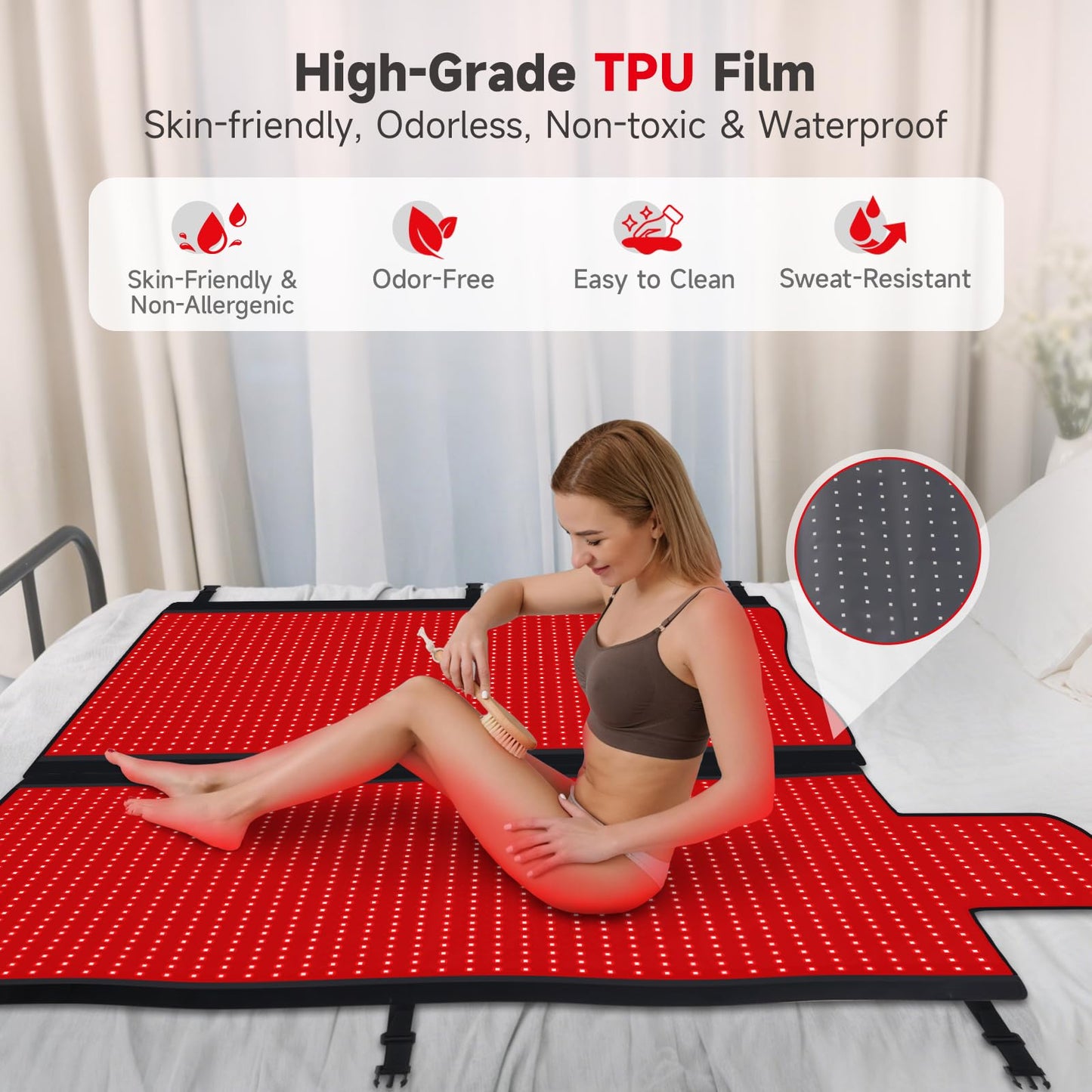 Red Light Therapy Mat for Full Body, 76.8'' X 33.4'' Red Light Therapy Blanket, 1370 (660nm & 850nm) LEDs for Home Use, 3 Modes & Adjustable Timer, Premium Leather