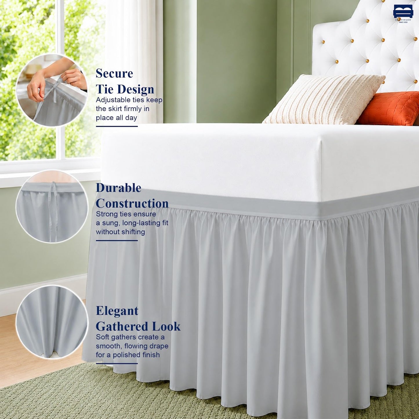 Cottingon Dorm Room Bed Skirt Twin XL, White Microfiber Dust Ruffle, 32 Inch Drop, Fits Standard College Beds 39 x 80, Under Bed Storage Cover, College Dorm Room Essentials, Back to School Bedding