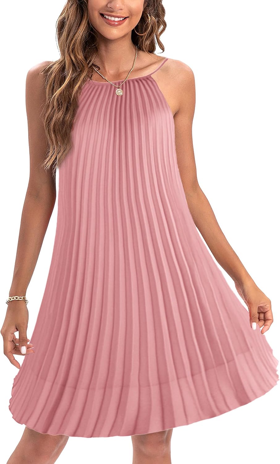 Ellames 2026 Summer Pleated Casual Swing Dress with Belt