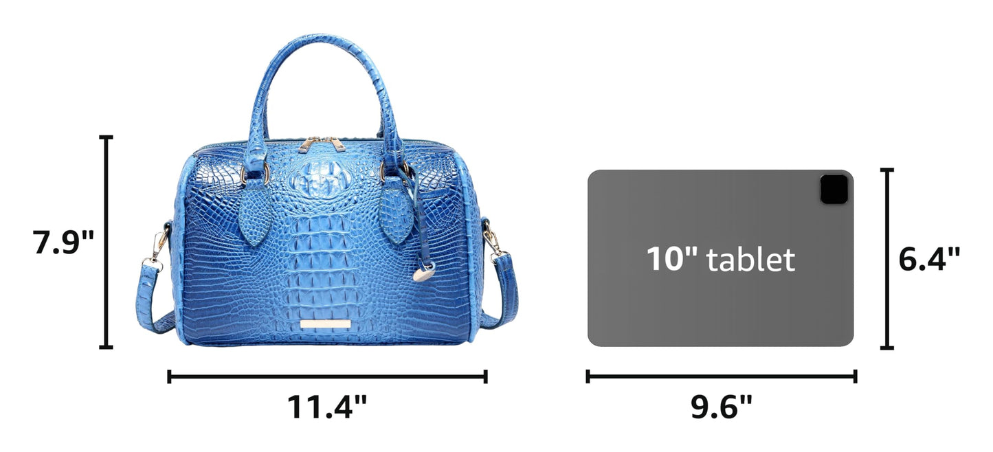 Makcr Joacbv Crocodile Handbag for Women Top Handle Leather Shoulder Purse | Glossy crocodile-embossed vegan leather with rolled handles, buckle details, a structured dome shape, and adjustable strap.