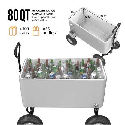 VINGLI 80 Quart Wagon Rolling Cooler Ice Chest, w/Long Handle and 10" Wheels, Portable Beach Patio Party Bar Cold Drink Beverage, Outdoor Park Cart on Wheels
