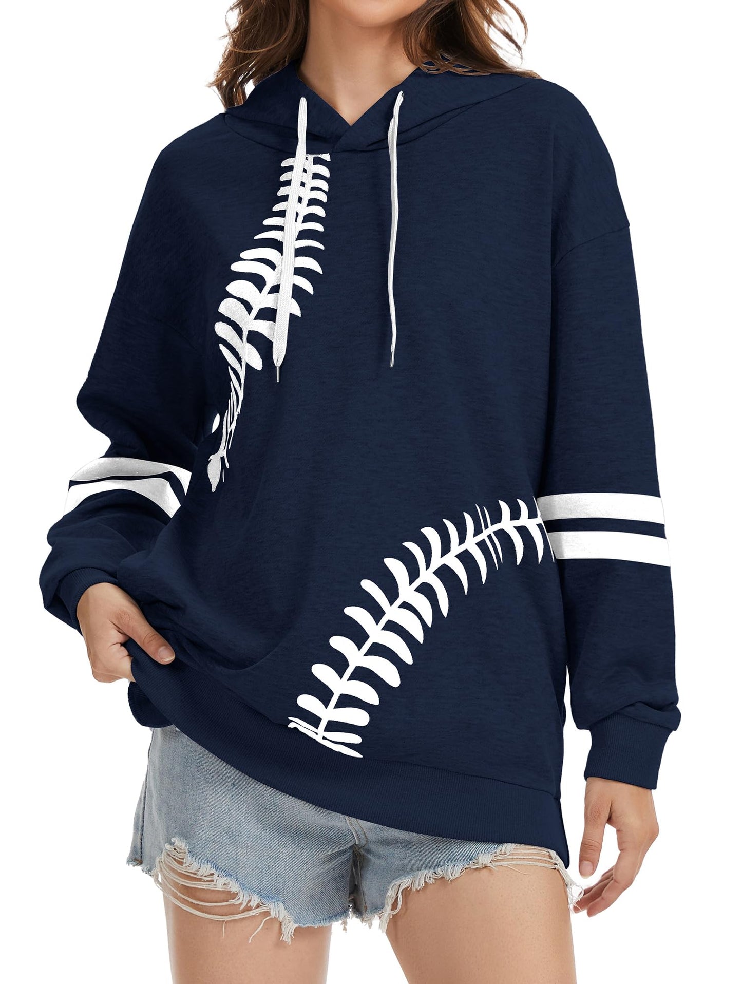 Womens Baseball Hoodie Casual Long Sleeve Baseball Mom Sweatshirt