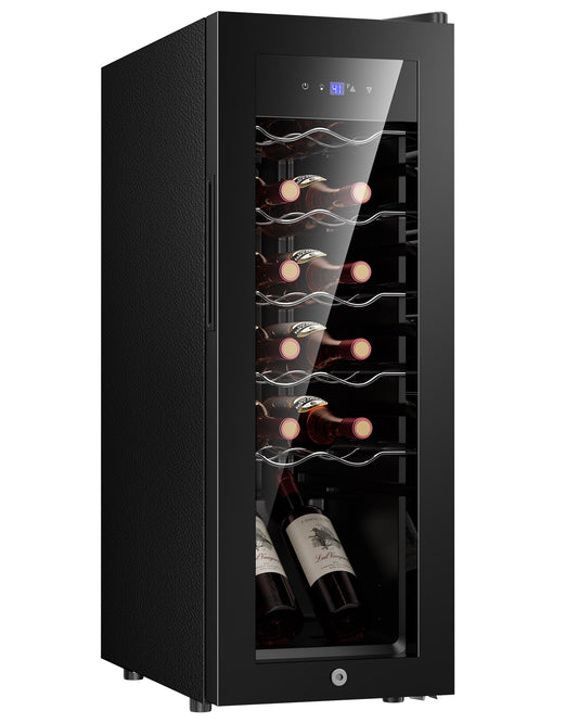 Icyglee 25 Bottle Compressor Wine Cooler Refrigerator, Freestanding Wine Cellar with 41-64°F Adjust Temp & Double-layer Glass Door for Red and White, Wine Cooler for Home Bar, Black