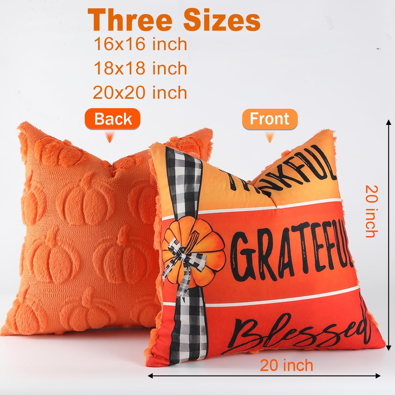 TOYPOPOR Halloween Decorations, 2 Packs Double Sided Ghost Pillow Covers, Soft Fur Throw Pillow Cases Indoor outdoor Pumpkin Couch Cushion Case for Fall Autumn Bedroom Living Room Home Decor 18''x18''