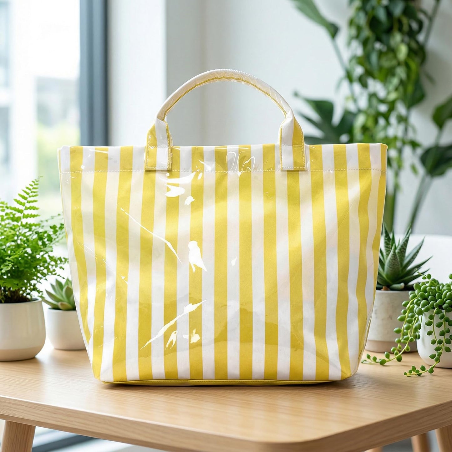 Striped PVC Tote Bag Large Glossy