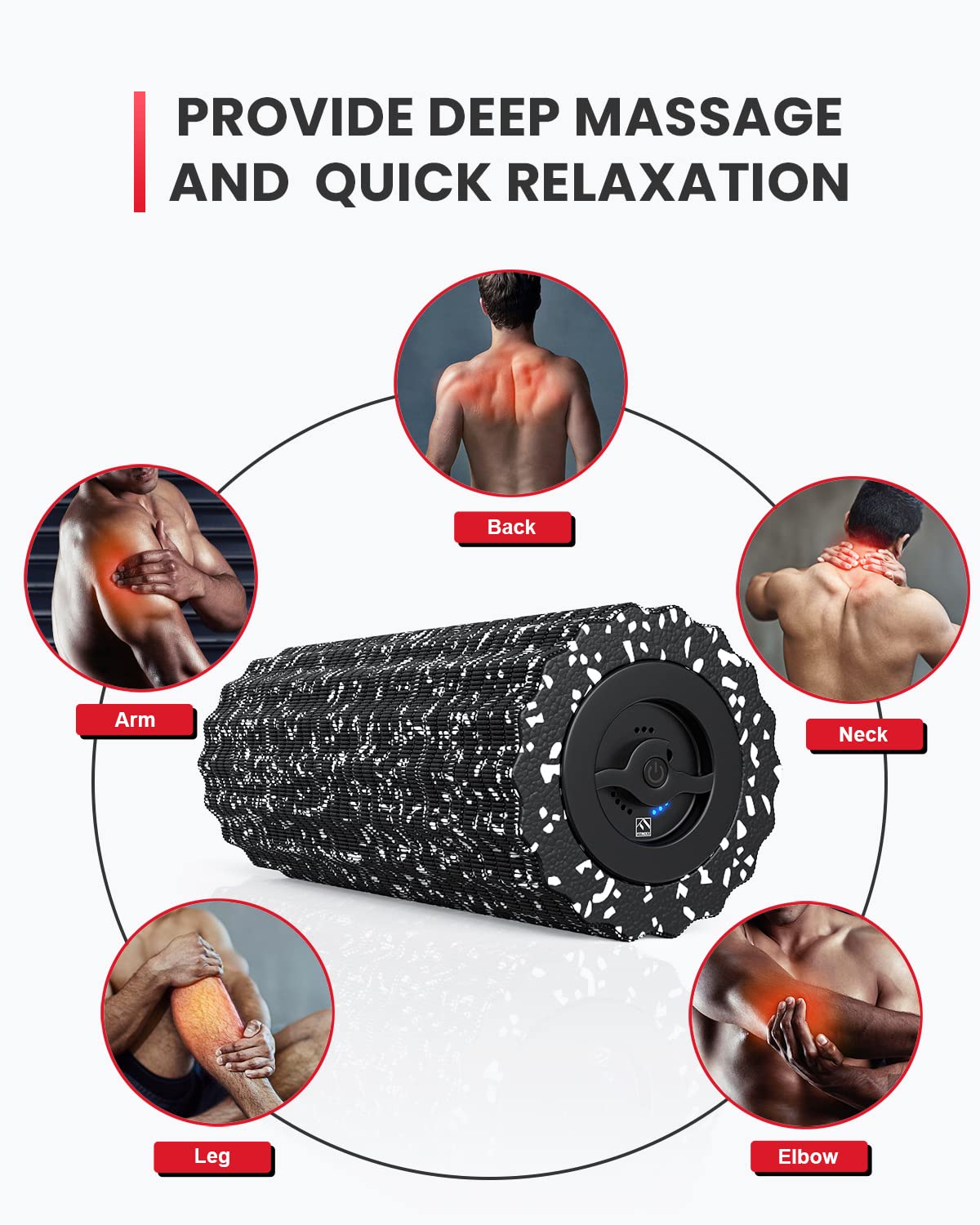 FITINDEX Vibrating Foam Roller for Back Pain, FSA&HSA Eligible, 5-Speed Muscle Massage, Exercise, Muscles Deep Tissue, Physical Therapy, Pilates, Yoga, Neck, Leg, Rechargeable, Travel Portable, Gray