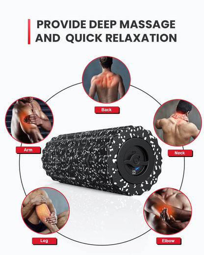 FITINDEX Vibrating Foam Roller for Back Pain, FSA&HSA Eligible, 5-Speed Muscle Massage, Exercise, Muscles Deep Tissue, Physical Therapy, Pilates, Yoga, Neck, Leg, Rechargeable, Travel Portable, Gray