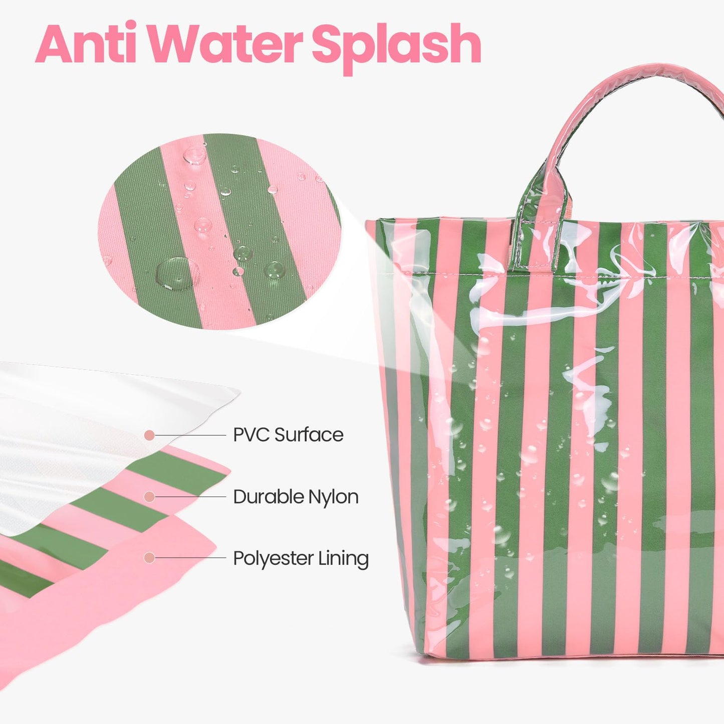 Striped PVC Tote Bag Large Glossy