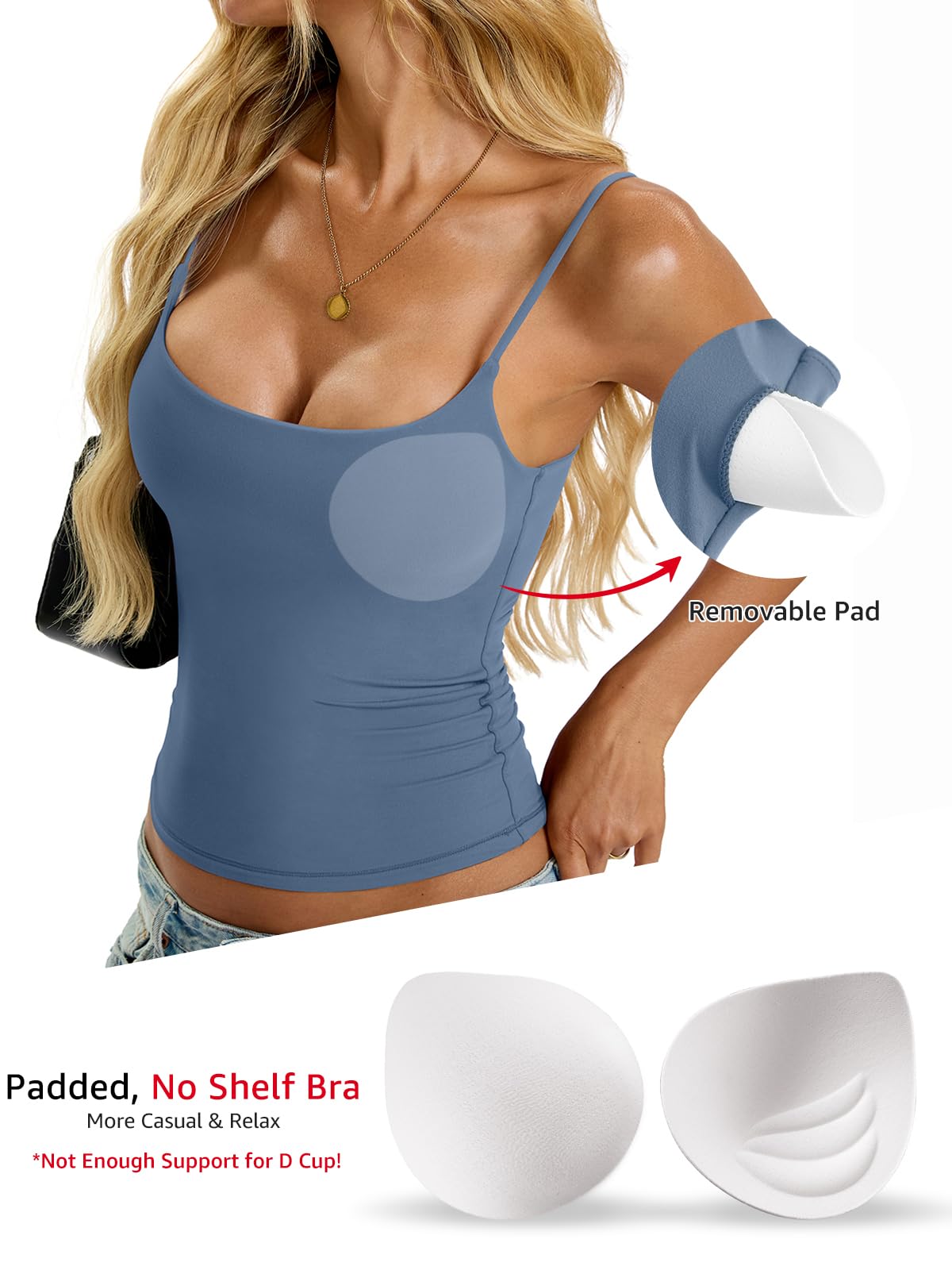 Easygala Womens Padded Cami Tank Tops Double Lined Spaghetti Strap Built in Bra Shirts Slim Fitted Basic Summer Cloth