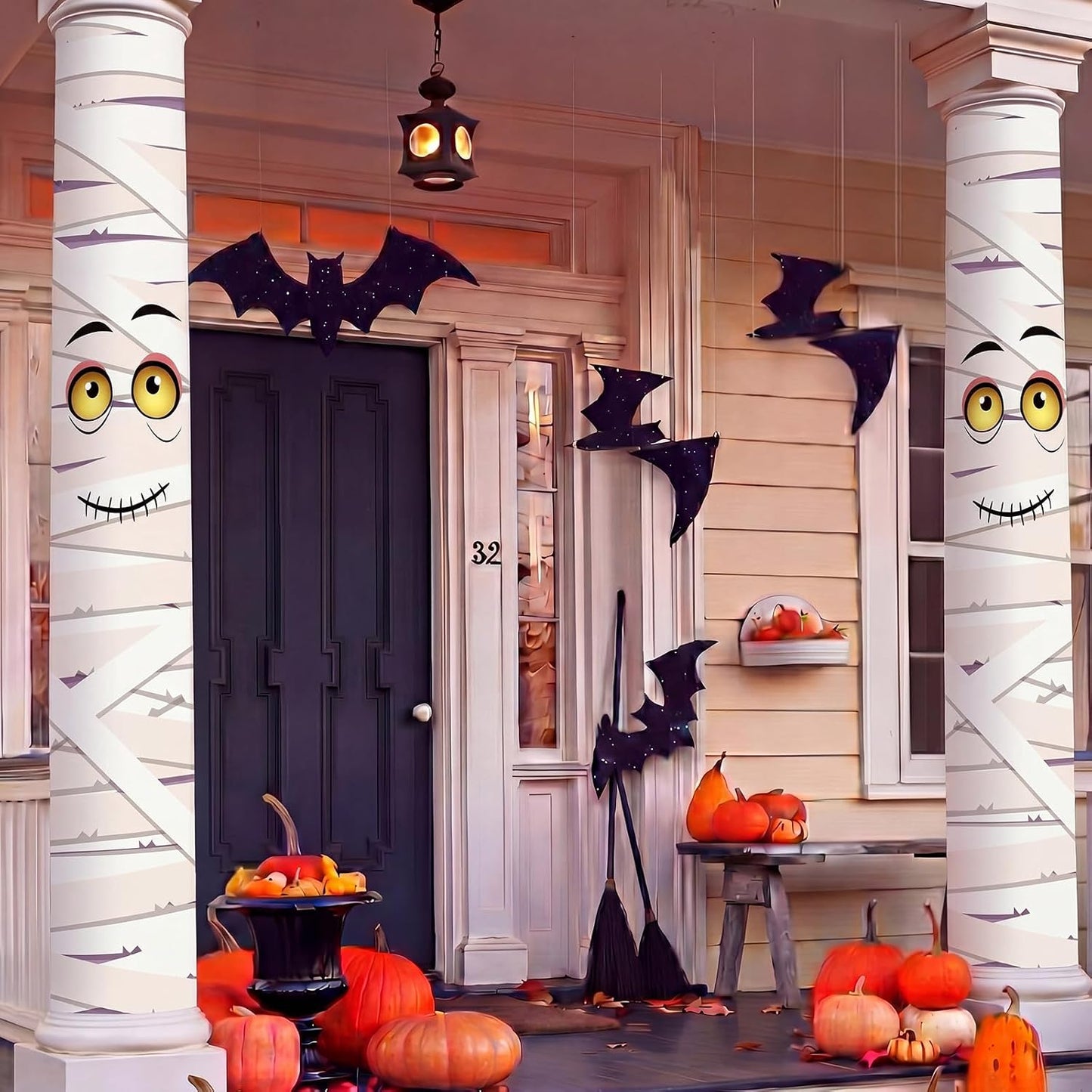 Mindsoft 2 Pack Summer Halloween Mummy Door Cover Decorations with 18ft Straps, 108x54 Inch PVC Weatherproof Spooky Bandage Wrap for Front Porch Pool Beach Haunted House Party Supplies