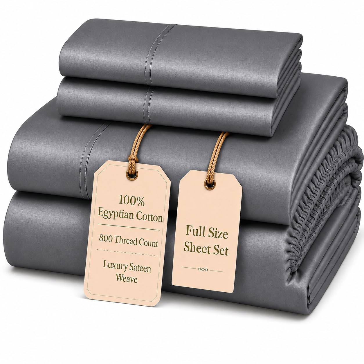 100% Egyptian Cotton Sheets King Size Sheets Set with Fully Elasticated 15" Deep Fitted Sheet & Pillowcase Sets, 800TC Sateen Weave Hotel Collection King Sheet Set, Soft Luxury White Bedding