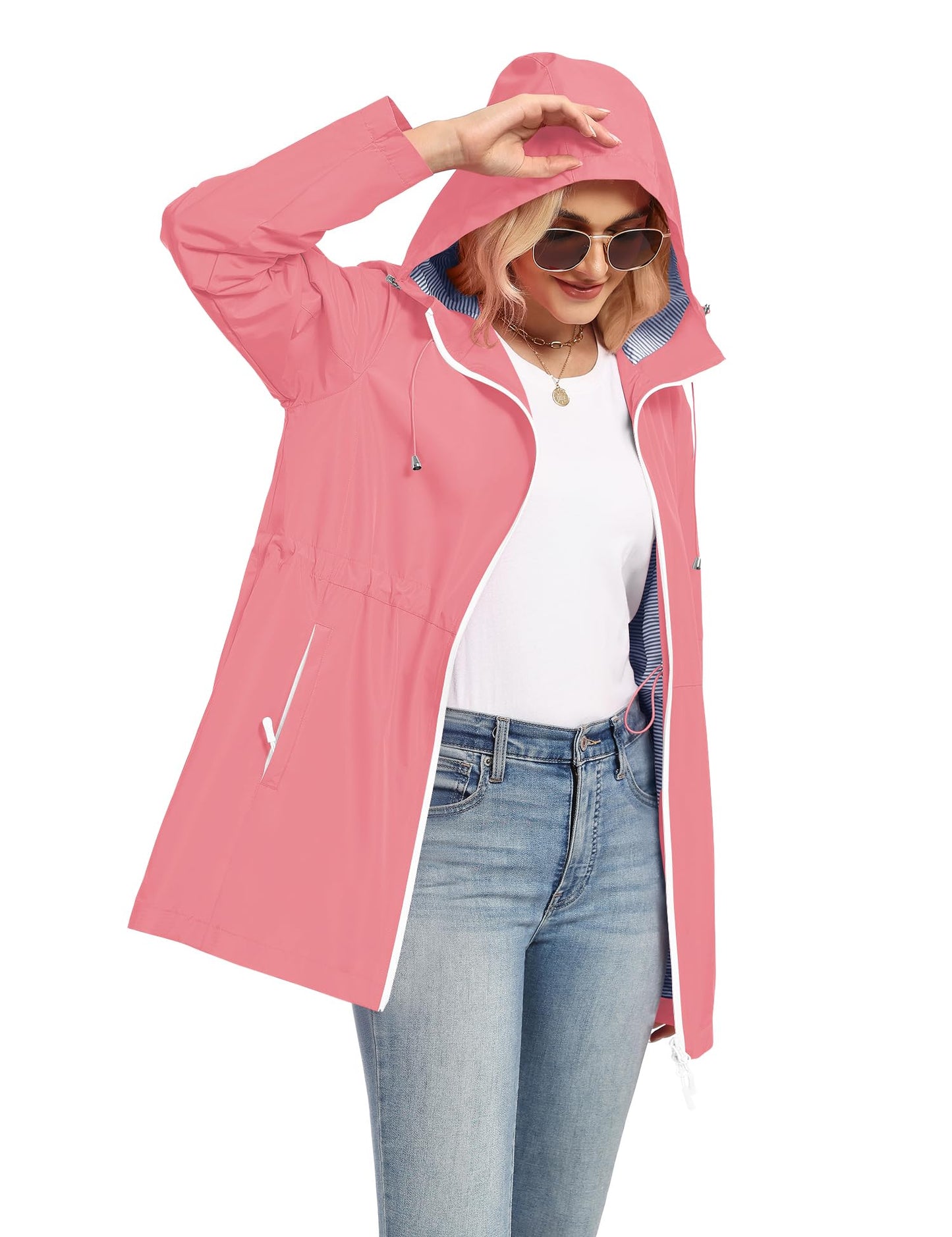 TCOT Rain Jacket Women Lined Raincoats Waterproof Hooded Long Trench Coat