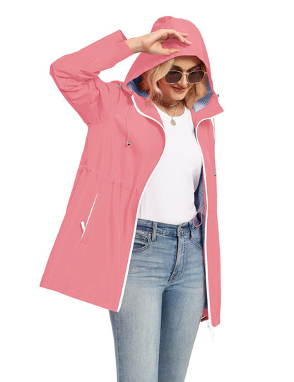 TCOT Rain Jacket Women Lined Raincoats Waterproof Hooded Long Trench Coat