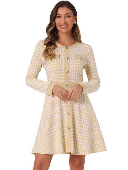 Allegra K Women's Houndstooth Plaid A-Line Elegant Business Work Dress