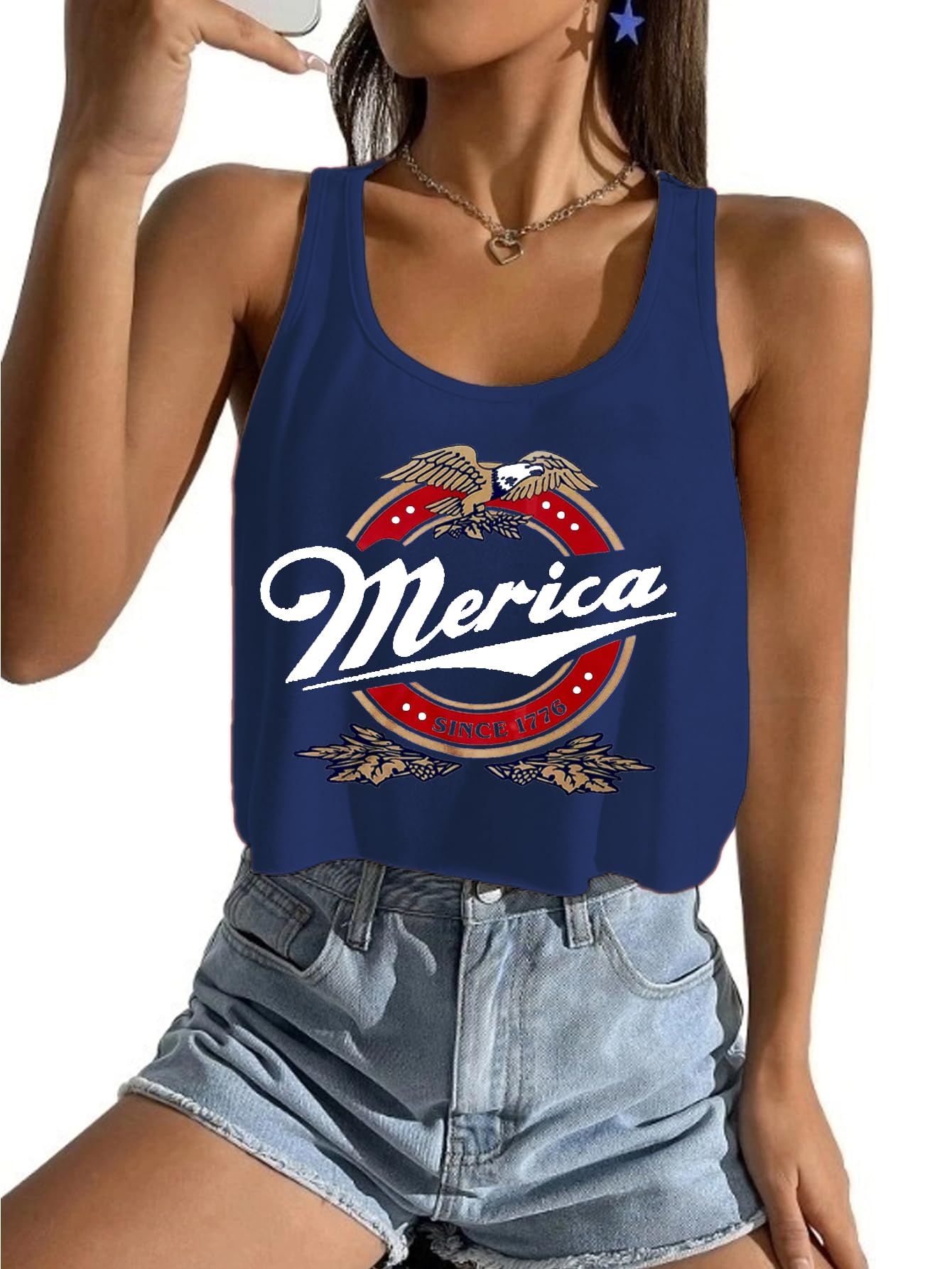4th of July Crop Tops for Women Funny American Flag Shirts Tank Tops Outfits