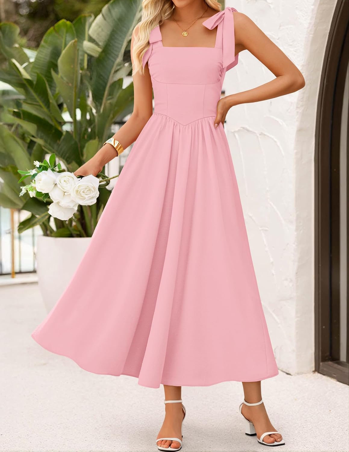 ZESICA Women's Summer Tie Shoulder Wedding Guest Maxi Dress