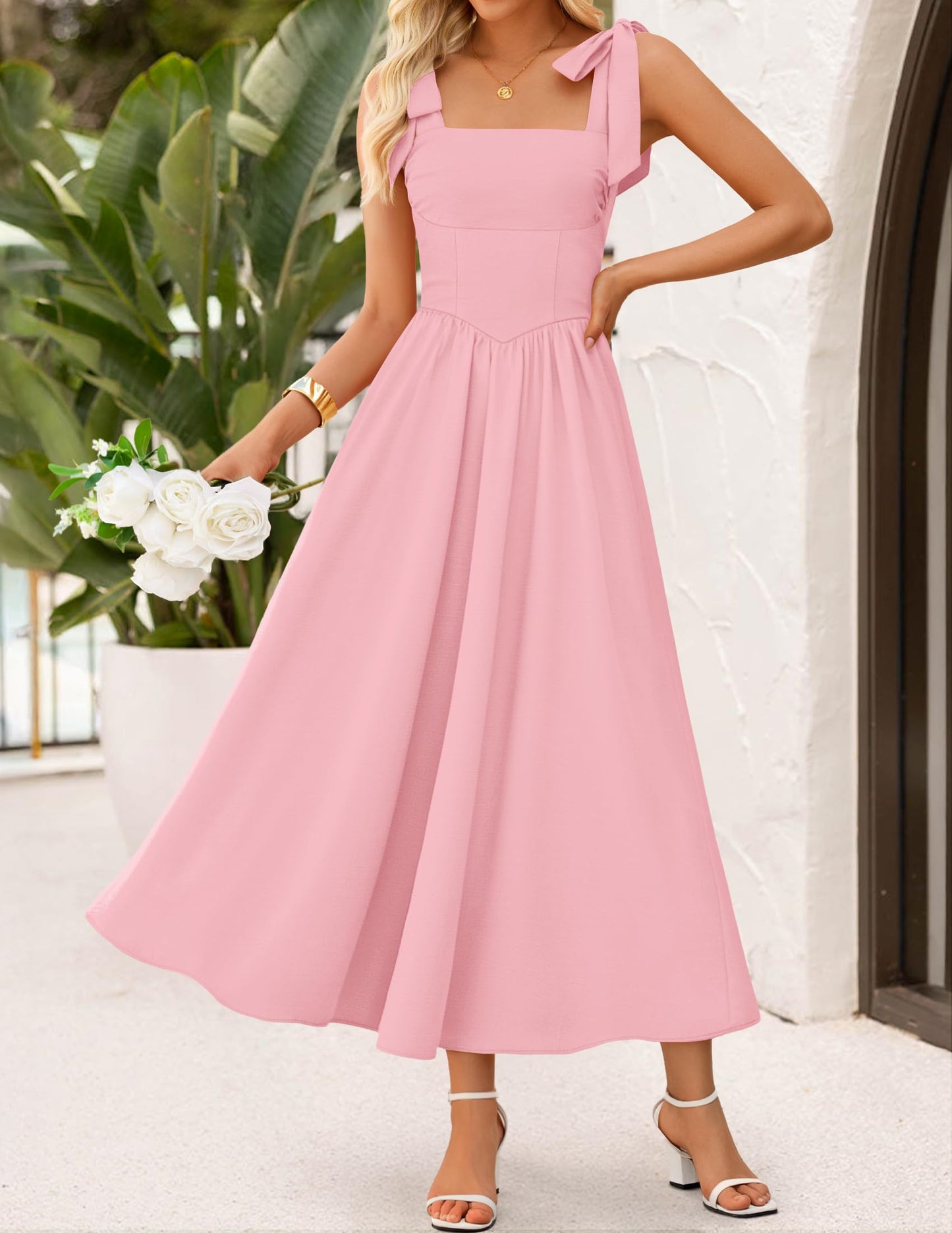 ZESICA Women's Summer Tie Shoulder Wedding Guest Maxi Dress