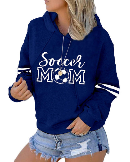 Womens Soccer Mom Hoodies Long Sleeve Casual Loose Striped Soccer Graphic Sweatshirt with Pocket
