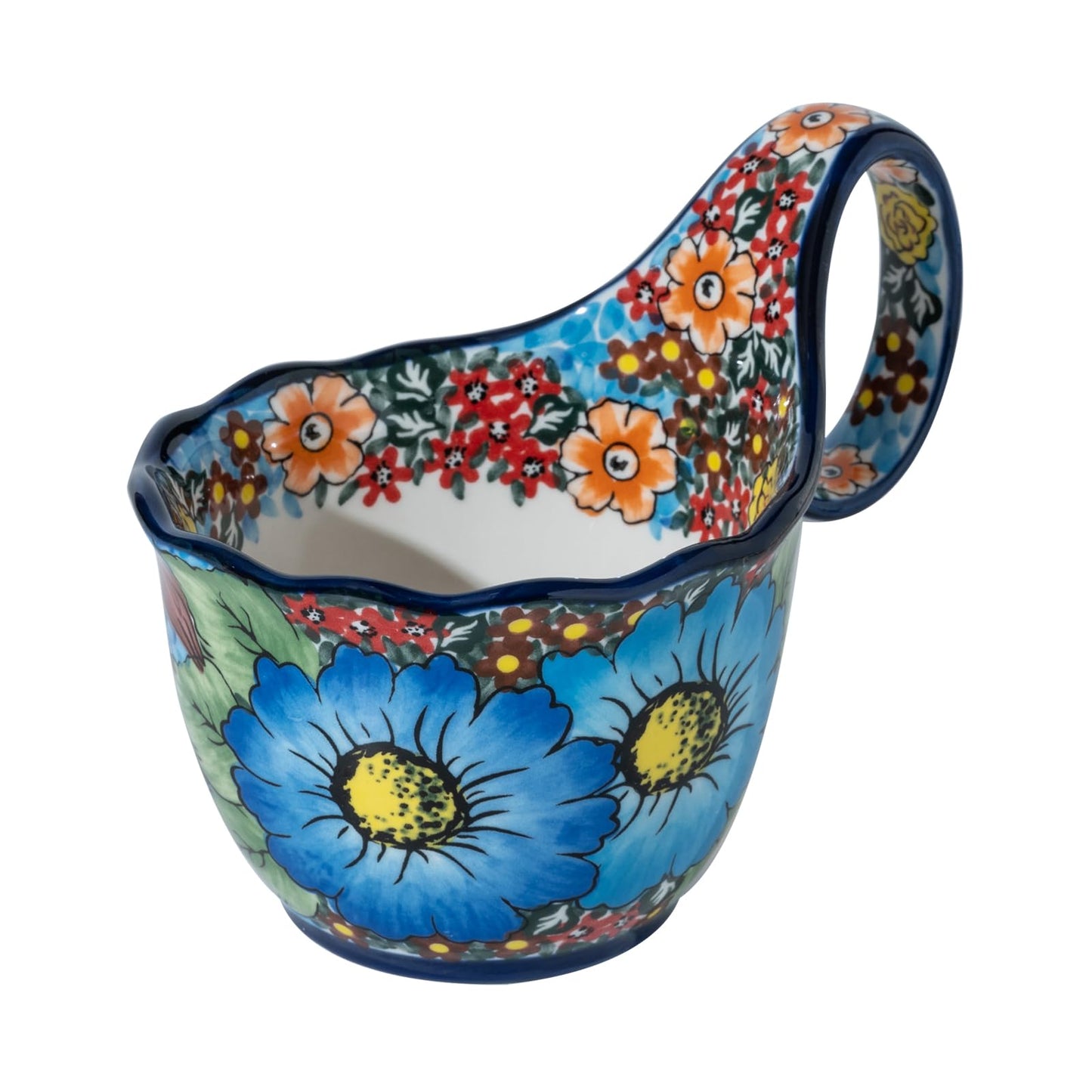 ALMA Handpainted Microwavable Soup Bowl with Loop Handle 18.6oz, Cereal Bowl With Handle Great for Berry, Fruits, Chili, Stew, Ice cream,Floral Soup Mug for Women