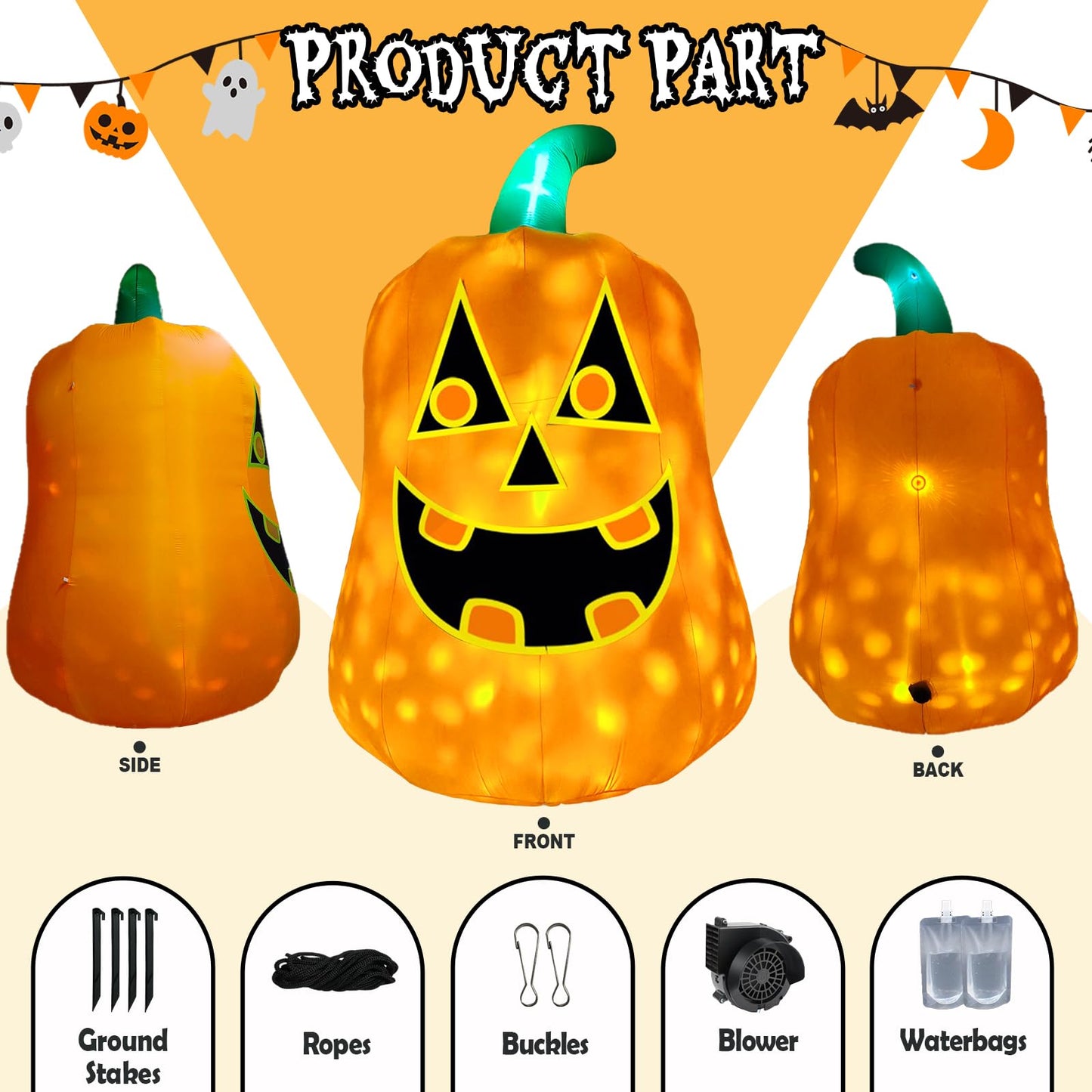 12FT Giant Halloween Inflatable Pumpkin, Blow up Halloween Decoration Built-in 6 LED and Flashing Light for Halloween Decoration Outdoor Indoor Home Party Supplies Halloween Lawn Decor