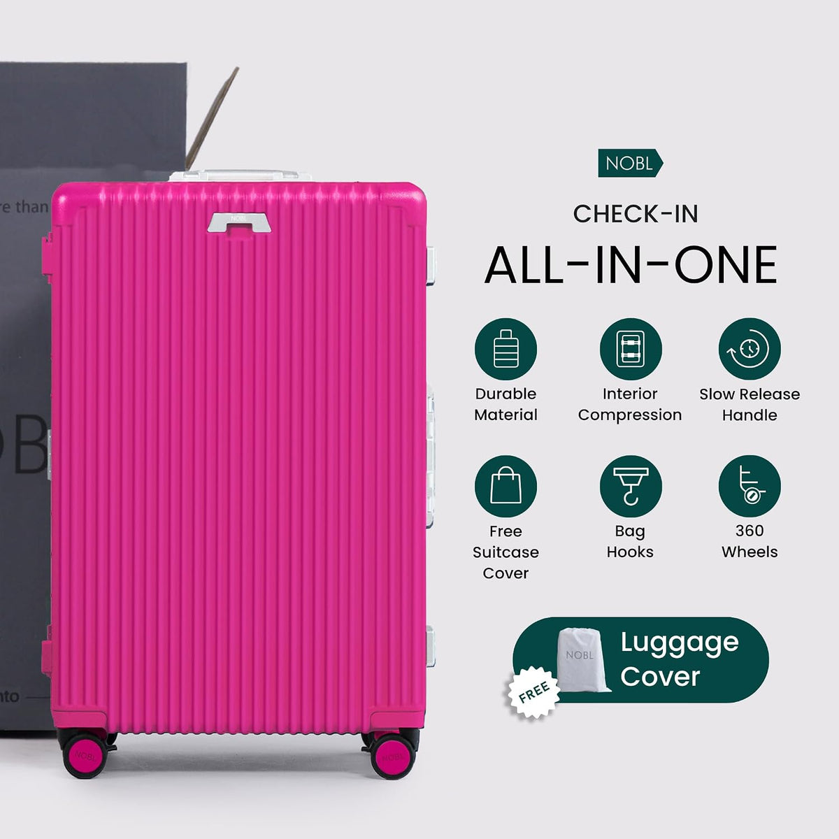 Nobl Travel Large Zipperless Aluminum Frame Hard Shell Checked Suitcase