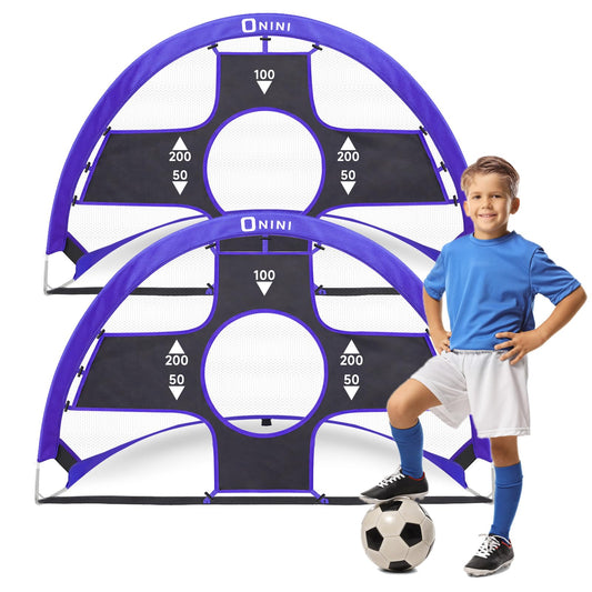 Onini Upgrade 6 Foot Pop Up Soccer Goals Blue - Portable Foldable Training Football Net with Target and Bag - Ideal for Toddler, Boys, Youth Outdoor Sports Games(2 Pack)