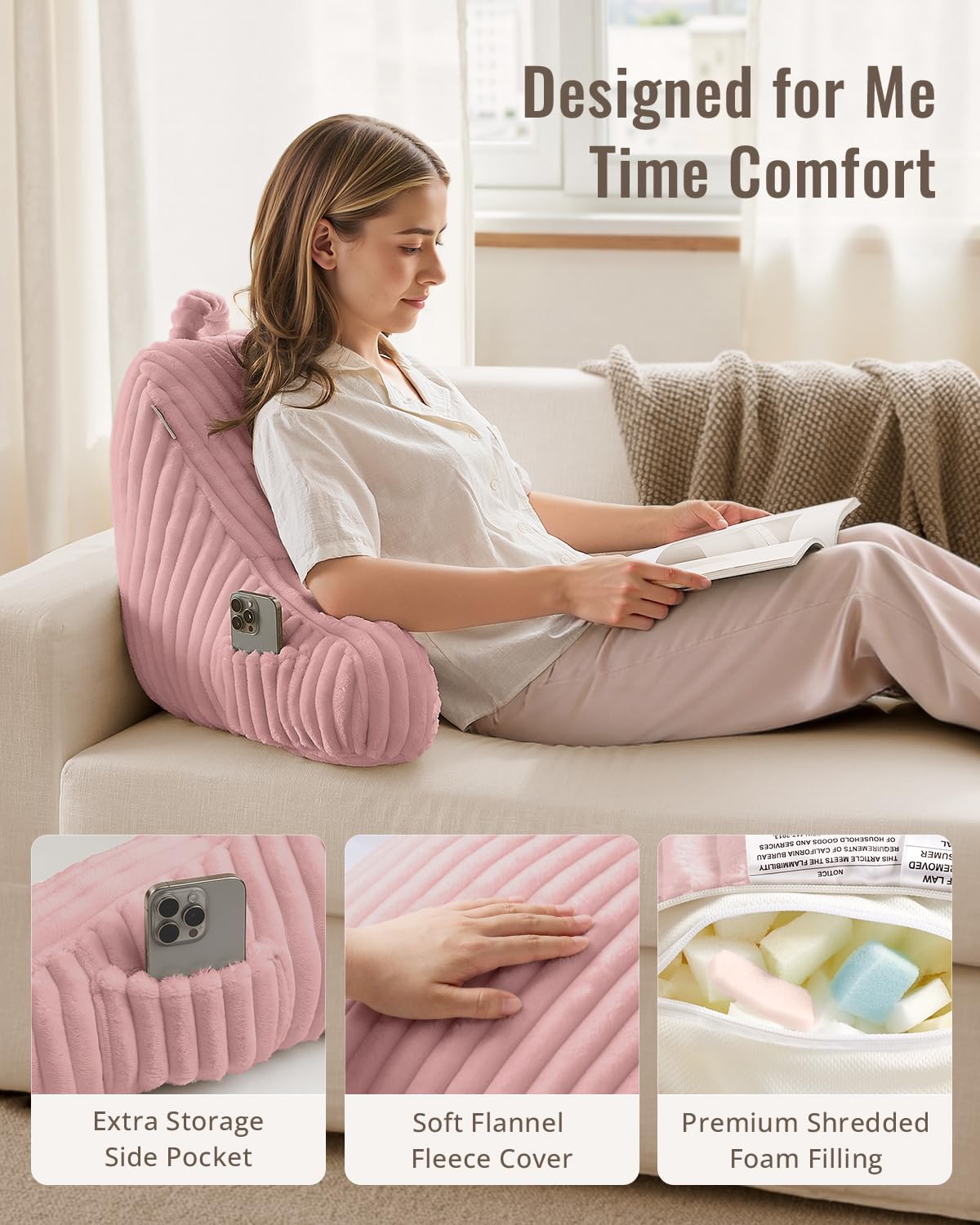 Blissful Diary Reading Pillow, Backrest Pillow with Shredded Memory Foam