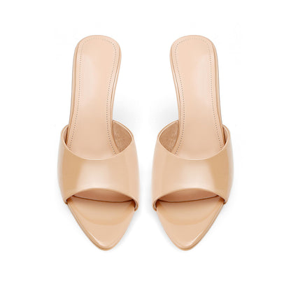 High Heel Mules - Pointed Open Toe Slip On