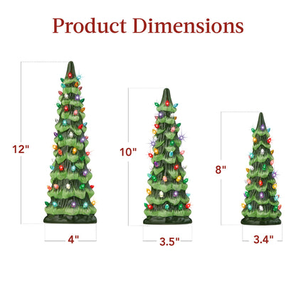 Best Choice Products Set of 3 Ceramic Christmas Trees, Pre-Lit Hand-Painted Tabletop Holiday Decoration w/Multicolor Bulbs, LED Lights – Green