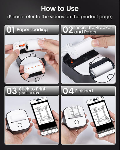 Memoking Mini Printer - Sticker Printer T02 Inkless Sticker Maker Machine