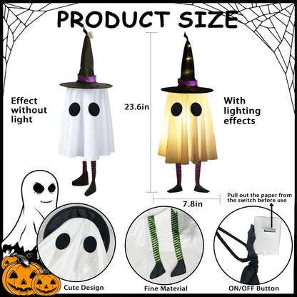Set of 4 Halloween Hanging Ghosts, Halloween Decorations Outdoor Hanging Ghosts with Witch Hat,Glowing Ghost Witch Hat Lights, Light up Ghost Decor for Yard Patio Garden Tree Outside(4 Ghost Lighted)