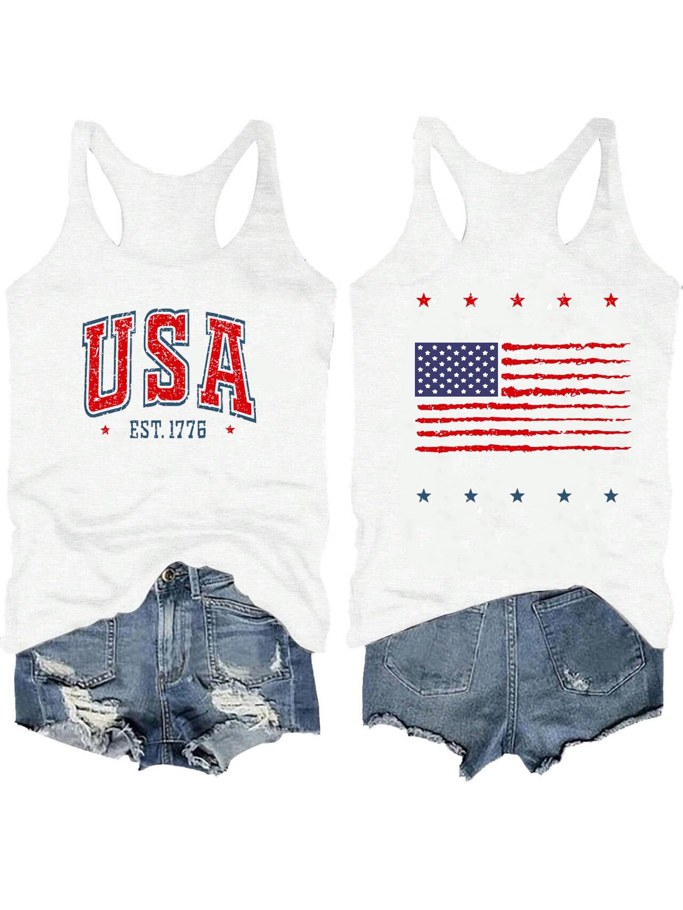 Women's 4th of July Outfits USA Shirt Memorial Day Red White and Blue Patriotic Shirts American Flag Graphic Tops