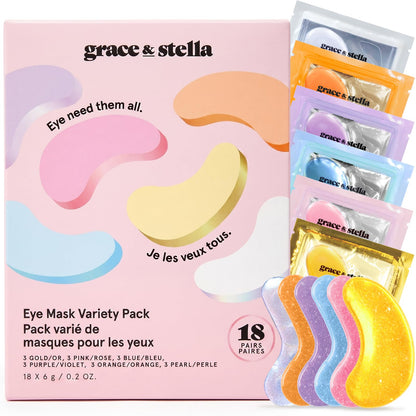 grace & stella New Brightening Eye Patches for Dark Circles (24 Pairs) - Vitamin C Under Eye Patches for Puffiness - Perfect Gifts for Women & Morning Skin Care Routine, Vegan Under Eye Mask