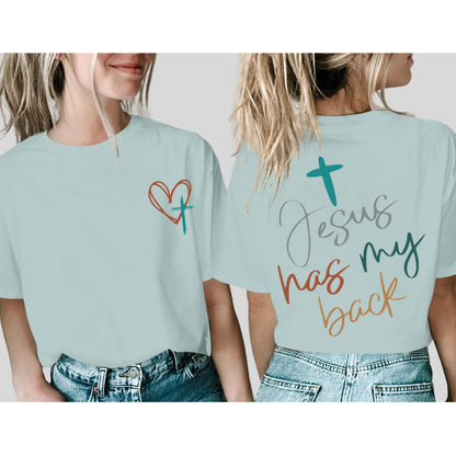 Tuislay Christian Shirts for Women Jesus Has My Back