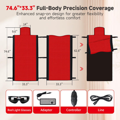 Red Light Therapy Mat for Full Body, 76.8'' X 33.4'' Red Light Therapy Blanket, 1370 (660nm & 850nm) LEDs for Home Use, 3 Modes & Adjustable Timer, Premium Leather