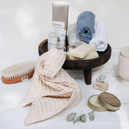 sea me at home Waffle Hand Towel – 100% Turkish Cotton, Quick-Dry, Soft and Absorbent Bathroom Towel (White)
