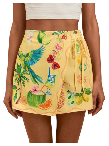 Sweatyrocks Women's Boho Mini Skirts Floral Shorts Tie Side Wrap Elastic Waist Summer Skorts Beach Vacation Outfits