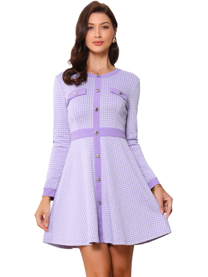 Allegra K Women's Houndstooth Plaid A-Line Elegant Business Work Dress
