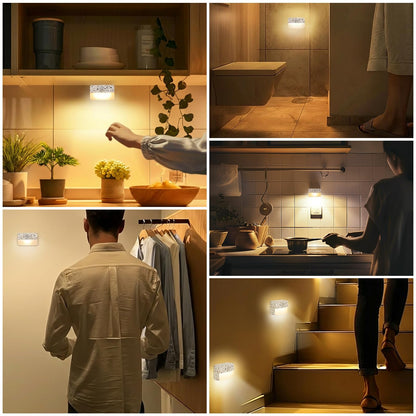 Guankai 8 Pack Motion Sensor Stair Light for Indoor, Battery Operated Closet Lights, Wireless Stick on Anywhere Hallway Lamp, Portable Led Night Lamps for Bedroom Under Cabinet Kitchen