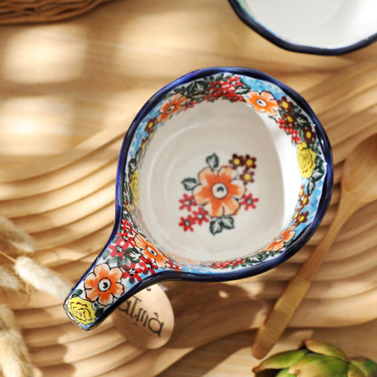 ALMA Handpainted Microwavable Soup Bowl with Loop Handle 18.6oz, Cereal Bowl With Handle Great for Berry, Fruits, Chili, Stew, Ice cream,Floral Soup Mug for Women