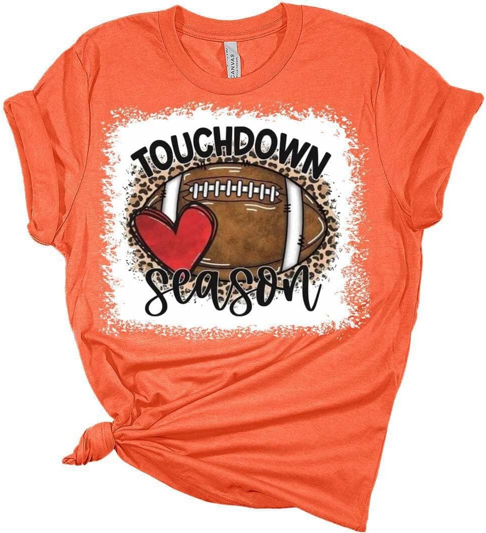 Football Shirts for Women Touchdown Season Tshirt Cute Leopard Bleach Print Fall Graphic Tees