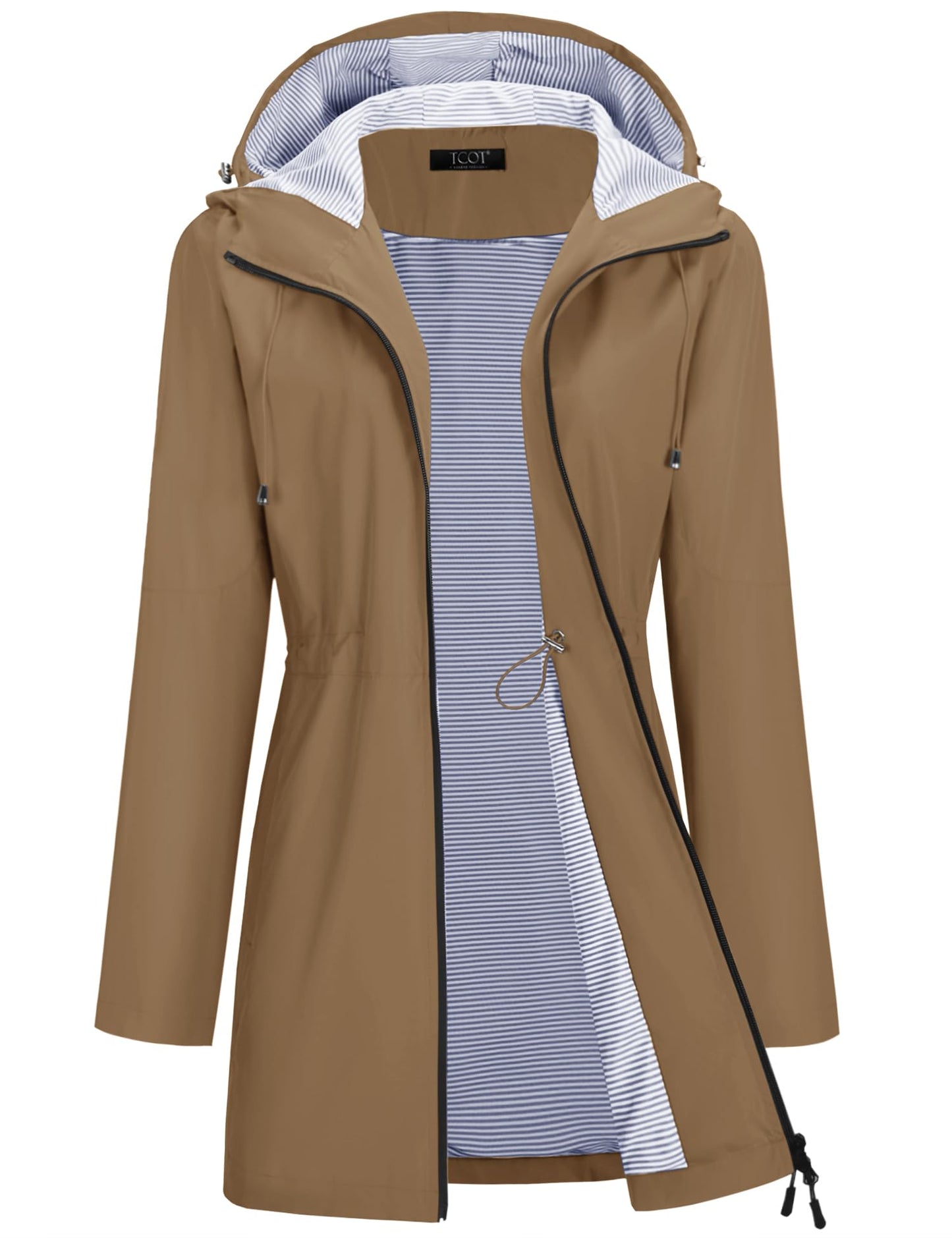 TCOT Rain Jacket Women Lined Raincoats Waterproof Hooded Long Trench Coat