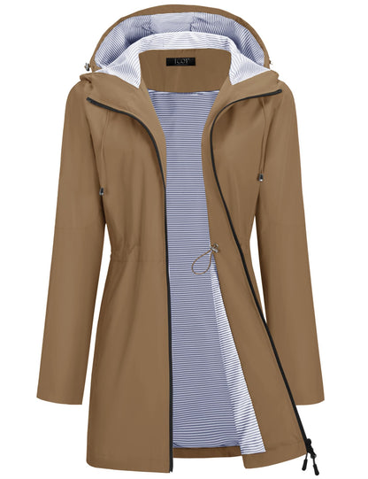 TCOT Rain Jacket Women Lined Raincoats Waterproof Hooded Long Trench Coat