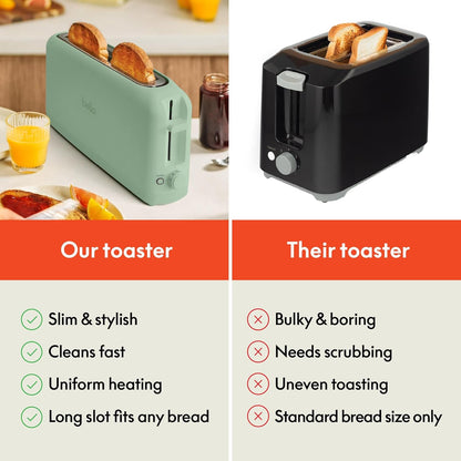 bella 2 Slice Slim Toaster, Fits-anywhere™ Kitchenware, 6 Setting Shade Control with Reheat & Cancel Buttons, Fits sourdough, 10” Long Slot, Anti Jam & Auto Shutoff, 900 Watt, Blossom