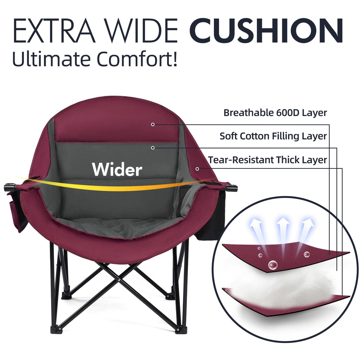 Oversized Camping Chairs for Adults - Heavy Duty Padded Outdoor Camp Chair