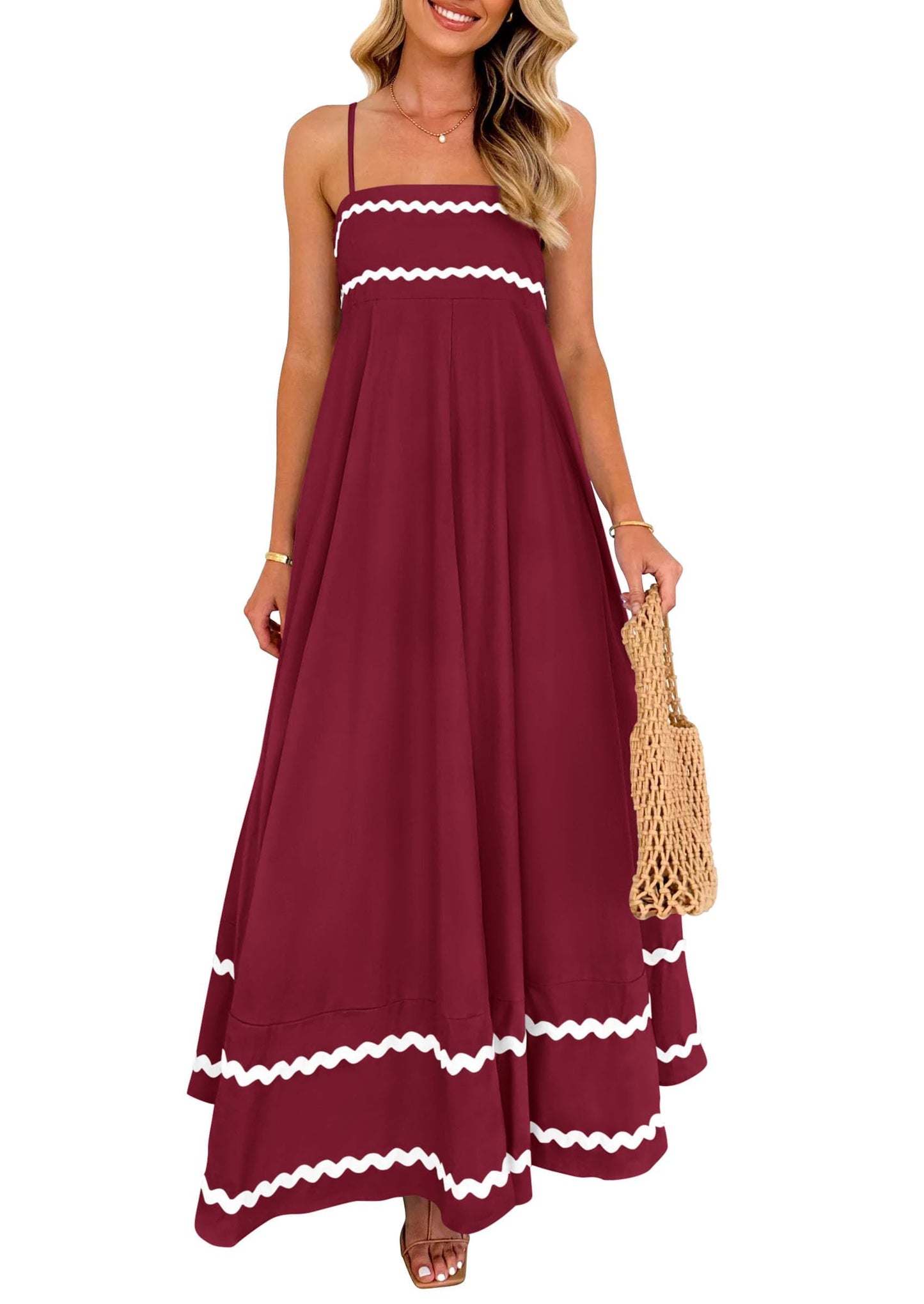 PRETTYGARDEN Women's Summer Spaghetti Strap Boho Maxi Dress