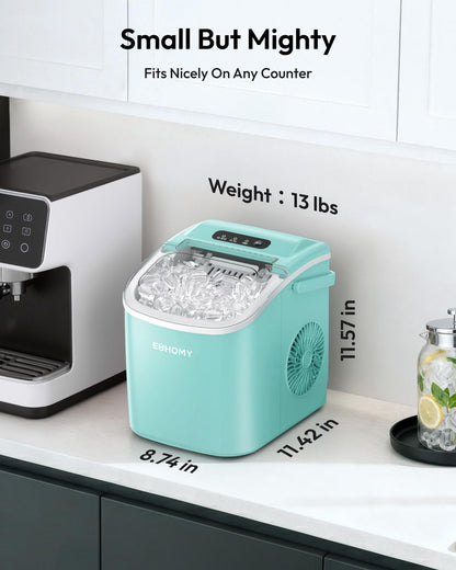 EUHOMY Countertop Ice Maker Machine with Handle, 26lbs in 24Hrs, 9 Ice Cubes Ready in 6 Mins, Auto-Cleaning Portable Ice Maker with Basket and Scoop, for Home/Kitchen/Camping/RV. (Black)
