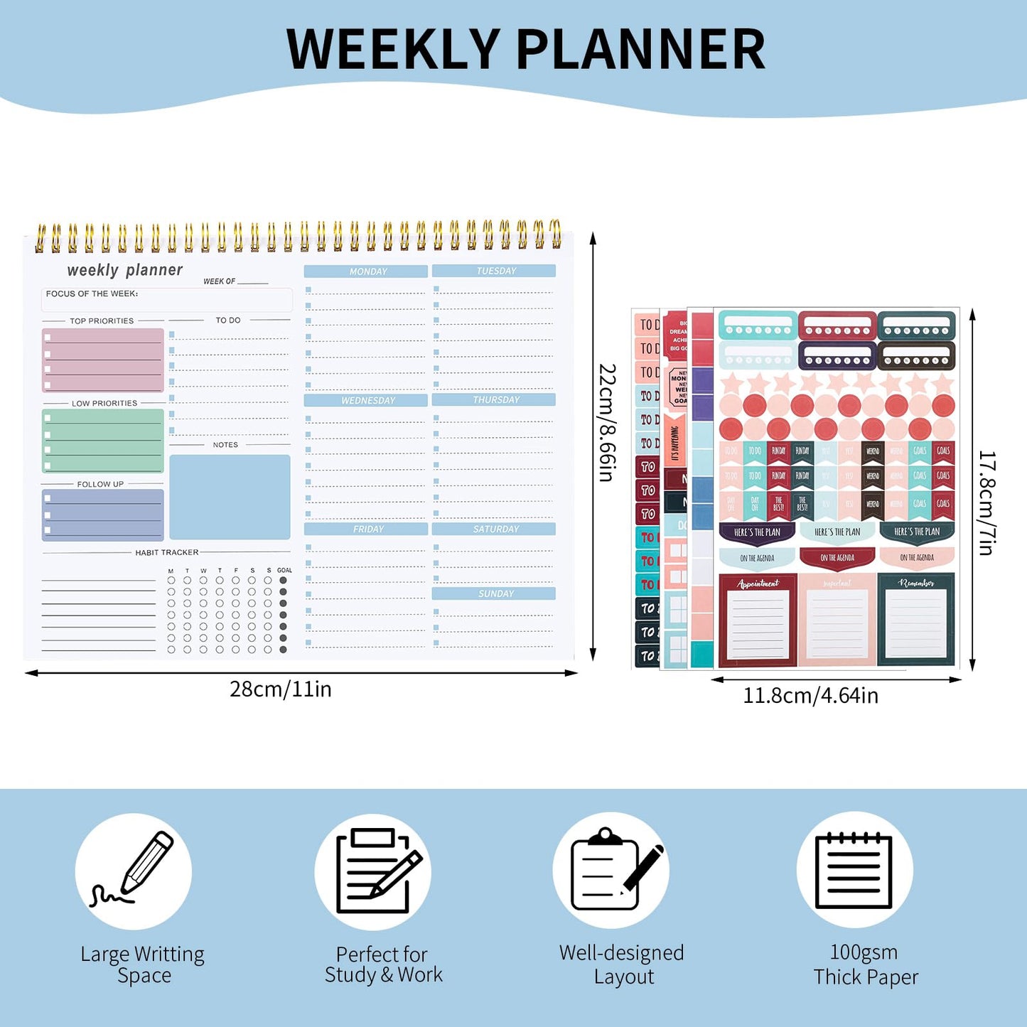 Thboxes Weekly Desk Planner, 8.5x11 In To Do List Notepad, 52 Sheets, Pink | Productivity Organizer, Work from Home Essentials, Undated Tear Off Pages, Office, College, School, Student and Teacher Gifts