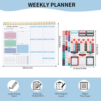 Thboxes Weekly Desk Planner, 8.5x11 In To Do List Notepad, 52 Sheets, Pink | Productivity Organizer, Work from Home Essentials, Undated Tear Off Pages, Office, College, School, Student and Teacher Gifts