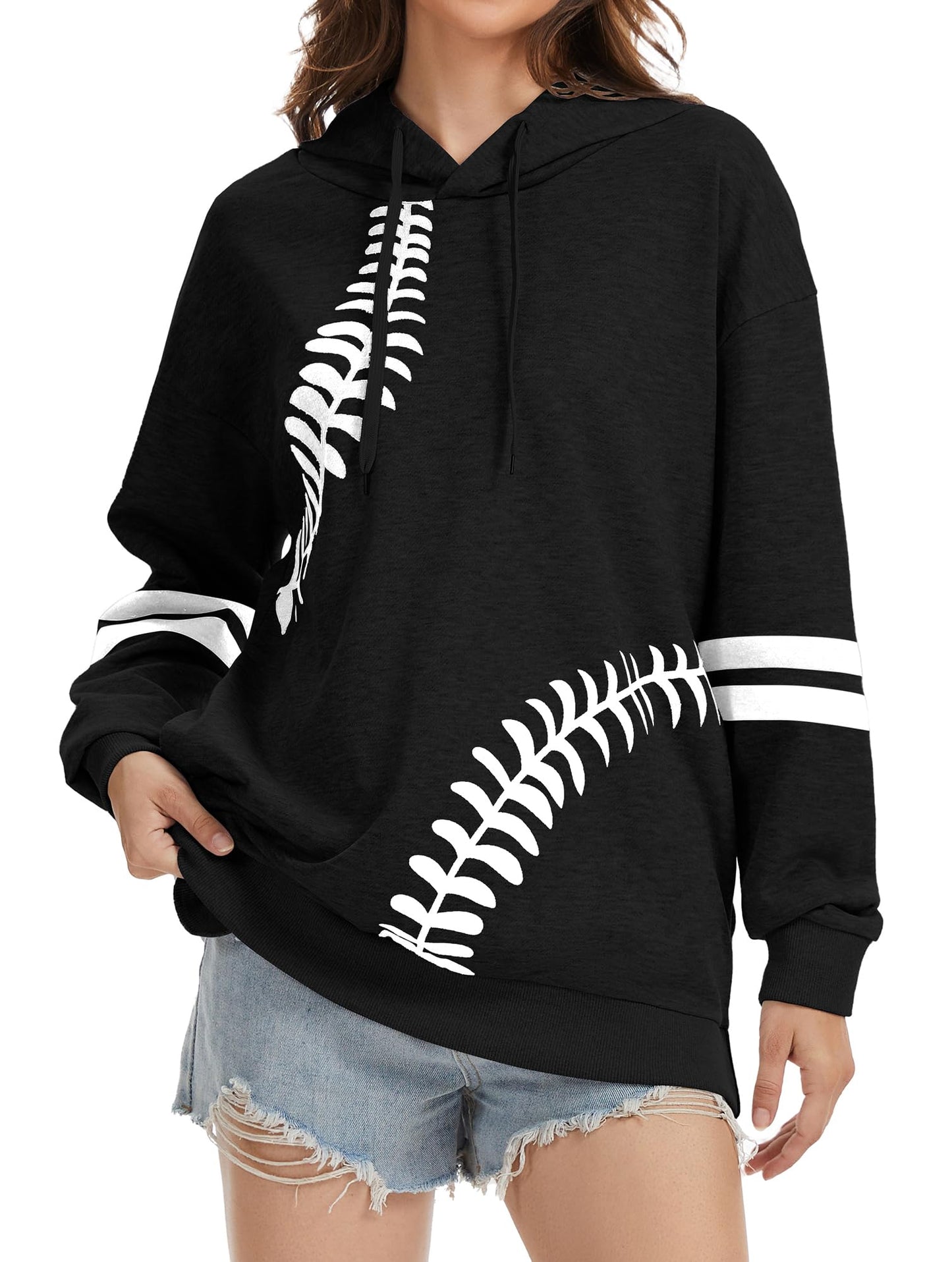Womens Baseball Hoodie Casual Long Sleeve Baseball Mom Sweatshirt